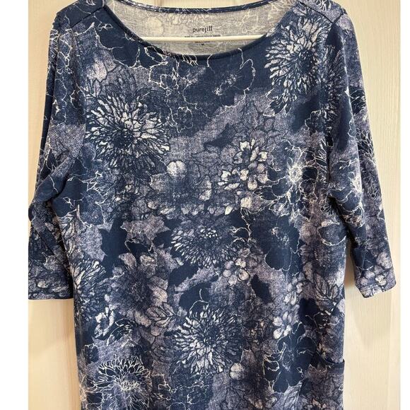 Pure Jill J. Jill Women M Faux Wrap Blue White Cotton Modal 3/4 Sleeve Dress - Picture 2 of 10